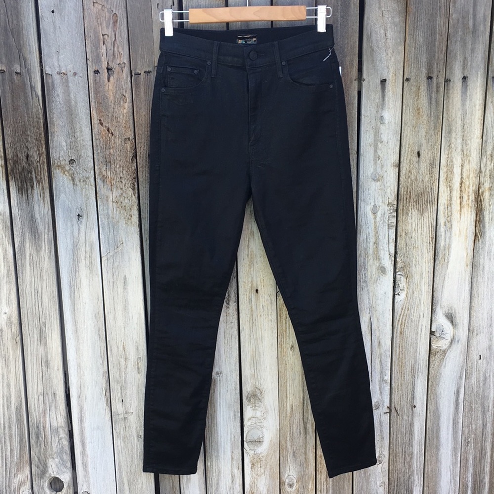 NWT Mother The Swooner High Rise Ankle Jean Black Wet Paint 28